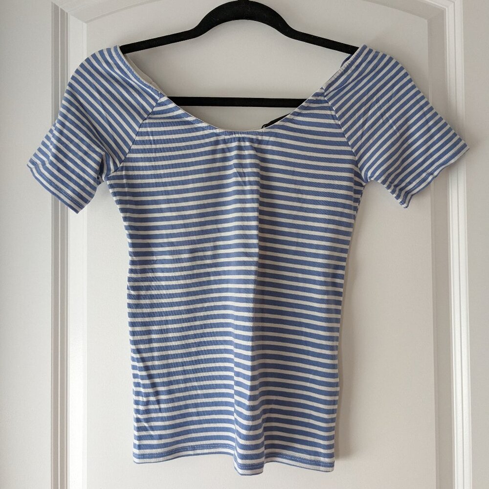 NWT Blue & white striped, short sleeve fitted top
